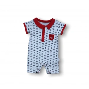 Galaksi Baskılı Çıtçıtlı Kısa Kollu Erkek Bebek Tulumu Kırmızı