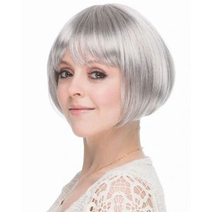 Gri Gümüş Renk Düz Kesim Astarlı Küt Parti Peruğu (4172)