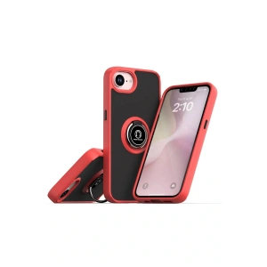 iPhone 16E Kılıf Montreal Yüzüklü Silikon Kapak - Kırmızı