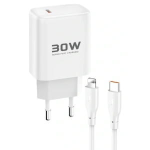 JK89 30W Type-C Çıkışlı Ekstra DC66 1M Type-C to Lightning Kablolu PD Şarj Cihazı - Beyaz