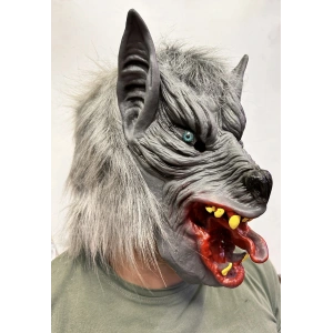 Kafaya Tam Geçmeli Lateks Dil Çıkaran Mavi Gözlü Kurt Maskesi (4172)