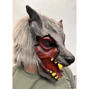 Kafaya Tam Geçmeli Lateks Dişli Ağzı Açık Kurt Maskesi (4172)