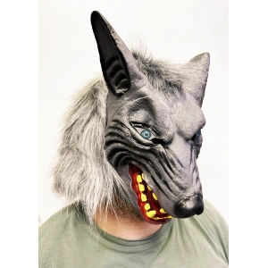 Kafaya Tam Geçmeli Lateks Mavi Gözlü Dişli Ağzı Açık Kurt Maskesi (4172)