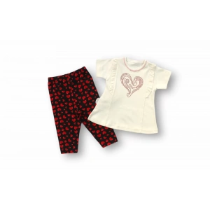 Kalp Baskılı Uzun Kollu Sweatli 2li Kız Bebek Takımı Ekru