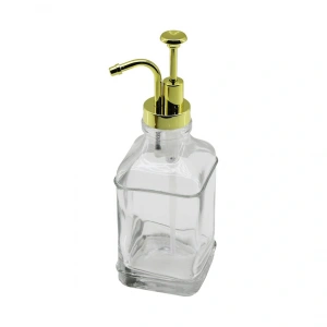 Kare Cam Şişe - Şeffaf Sıvı Sabunluk 500ml Pompa - Musluk Ayrık Model Başlı (4172)