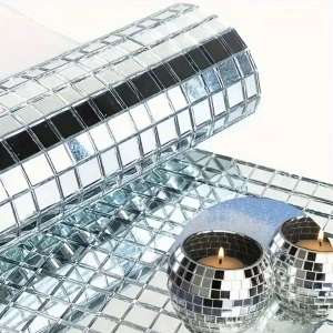 Kare Silver Cam Mozaik Fayans Çıkartmaları El İşi Kare Cam Fayans Kendinden Yapışkanlı Aynalı Dekor Panel 30x30 Cm (4172)