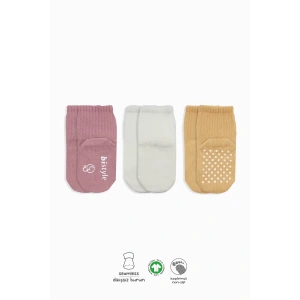 Kaymaz Penye Soket Çorap 3lü  Pudra Ekru Somon