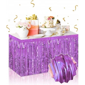 Kendinden Yapışkanlı Mor Metalize Püsküllü Masa Eteği – 75 X 275 Cm Parti Süslemesi (4172)