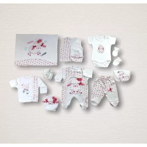 Kıvırcık Kuzu Nakışlı %100 Cotton Antibakteriyel 10lu Zıbın Takımı Hastane Çıkışı Ekru