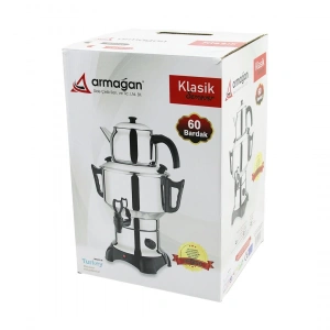 Klasik Çay Seti=demlik - Su Kazanı Elektrikli Semaver 60 Bardak 6lt - Tek Musluk 1500w Gizli Rezistans (4172)