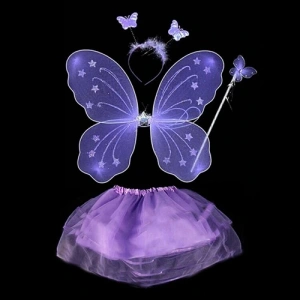 Lila Mor Kelebek Kostümü - Lila Mor Kelebek Kostüm Aksesuar Seti 4 Parça (4172)