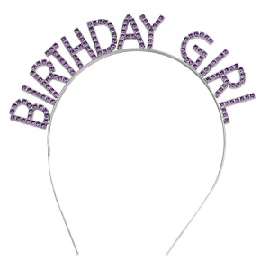 Mor Renk Kristal Taşlı Parlak Birthday Girl Yazılı Taç 16x17 Cm (4172)