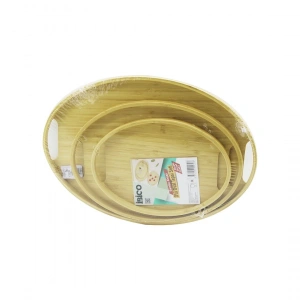 Oval - 3 Boy Bambu Ahşap Tepsi Seti 20x29--26x36--31x45cm (4172)