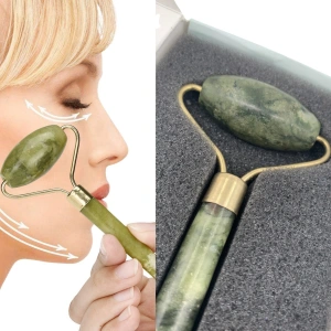 Özel Süngerli Kutusunda Kırılmaz Çift Taraflı 2li Cilt Yüz Masaj Aleti Jade Roller Yeşim Taşı (4172)