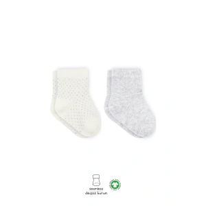 Puan Derby Penye Soket Çorap 2li  Gri Ekru