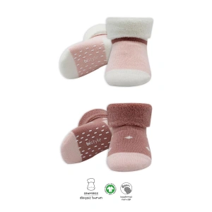 Puanlı Kaymaz Havlu Soket Çorap 2li Bs10502 Pudra Pembe