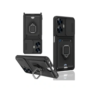 Realme C55 Kılıf Zuma Kartvizitli Yüzüklü Silikon - Siyah