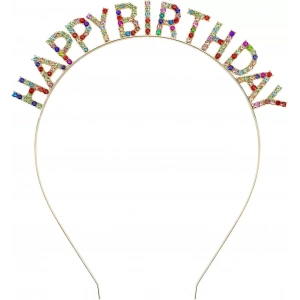 Rengarenk Kristal Taşlı Ekstra Lüks Gümüş Kaplama Happy Birthday Taç 16x17 Cm (4172)