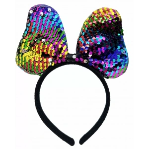 Renk Değiştiren Pullu Payetli Fiyonk Parti Tacı Rengarenk Gümüş Renk 20x16 Cm (4172)