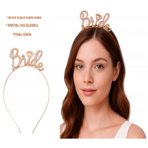 Rose Gold Renkli Taşlı “bride” Gelin Tacı – El Yazısı Yazı Tipiyle (4172)