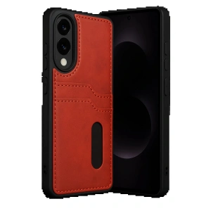 Samsung Galaxy S25 Edge Sara Kartvizitli Deri Kılıf - Kırmızı