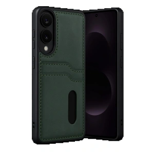 Samsung Galaxy S25 Edge Sara Kartvizitli Deri Kılıf - Koyu Yeşil