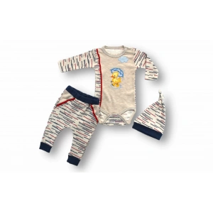 Şemsiyeli Ördek Nakışlı Şapkalı Uzun Kollu Zıbınlı 3lü Kız-erkek Bebek Takımı Mavi