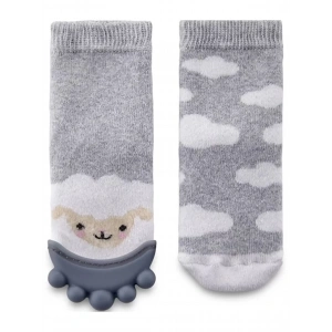 Silikon Diş Kaşıyıcılı Havlu Bebek Çorap Gri