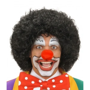 Siyah Renk Kıvırcık Afro Bonus Peruk Saç Ve Kırmızı Sünger Burun Seti (4172)