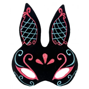 Siyah Renk Mavi Kırmızı Simli Siyah Süet Kaplama Tavşan Maskesi 18x16 Cm (4172)