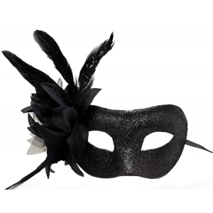 Siyah Renk Metalize Sim Görünümlü Parlak Tüylü Parti Maskesi 22x19 Cm (4172)