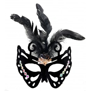 Siyah Renk Siyah Süet Kaplama Tüylü Kelebek Figür Parti Maskesi 24x18 Cm (4172)