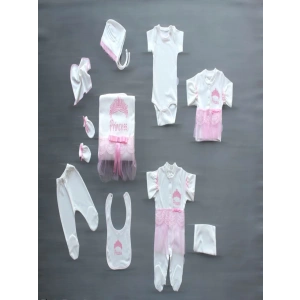Taçlı Prensesim Nakışlı  10lu Zıbın Takımı Hastane Çıkışı Pembe