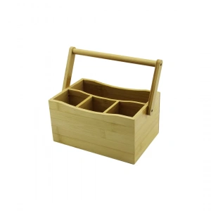 Taşıma Kulplu - 3+1 Bölmeli Tezgah Üstü Bambu - Ahşap Kaşıklık (4172)