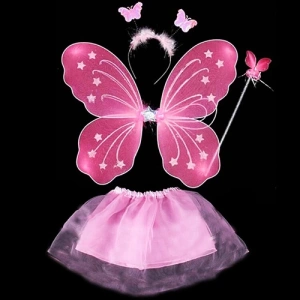 Toz Pembe Kelebek Kostümü - Toz Pembe Kelebek Kostüm Aksesuar Seti 4 Parça (4172)