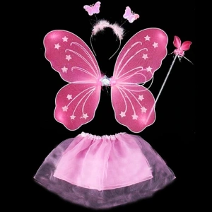 Toz Pembe Kelebek Kostümü - Toz Pembe Kelebek Kostüm Aksesuar Seti 4 Parça (4172)