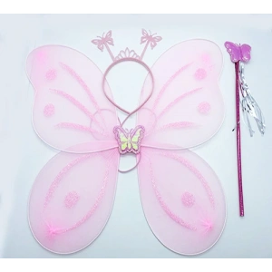 Toz Pembe Renk Kelebek Kanadı Tacı Ve Sopası 50x37 Cm (4172)