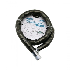 Tüp Anahtarlı Metal Kafa Çelik Motor - Bisiklet Kilit Silindirik Spiral Kilit Siyah Kılıf 22mm X 100cm (4172)