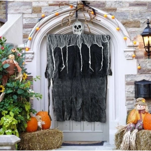 Ürpertici Kuru Kafa Korku Hayalet Saçaklı Dekor 90x50 Cm (4172)