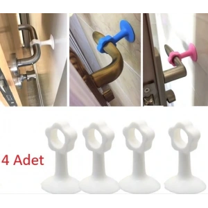 Vantuzlu Geçmeli Kapı Kolu Stoper 4lü Set Beyaz (4172)