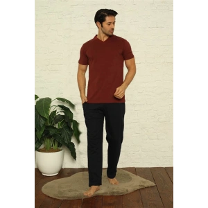 venüsshopping- Erkek Bordo V Yaka 3lü Pijama Takım