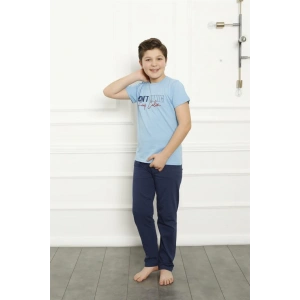 venüsshopping- Erkek Çocuk Pamuk Kısa Kollu Pijama Takımı Mavi