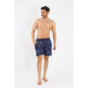 venüsshopping- Erkek Desenli Fermuar Cepli Deniz Şortu Lacivert