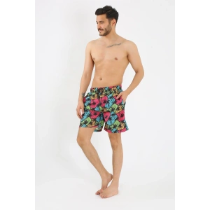 venüsshopping- Erkek Desenli Fermuar Cepli Deniz Şortu Siyah