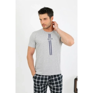 venüsshopping- Erkek Pamuk Kısa Kol Pijama Takım Gri