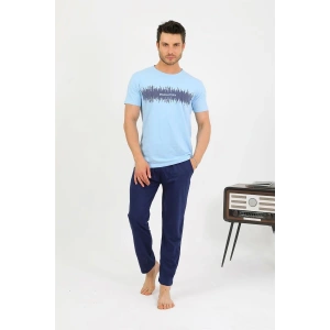venüsshopping- Erkek Pamuk Kısa Kol Pijama Takım Mavi