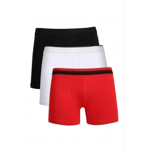 venüsshopping- Erkek Penye 3lü Boxer Siyah-Kırmızı-Beyaz