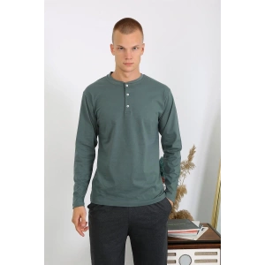 venüsshopping- Erkek Penye Uzun Kol Pijama Takımı Haki