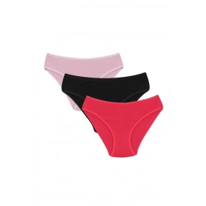 venüsshopping- Kadın 3lü Külot Kırmızı - Siyah - Somon
