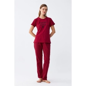 venüsshopping- Kadın Bordo Kalp Desenli Kısa Kollu Penye Pijama Takımı